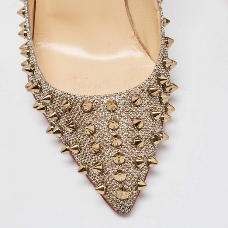 Pre Owned Christian Louboutin Metallic Glitter Fabric Follies Spikes Pumps Size 40