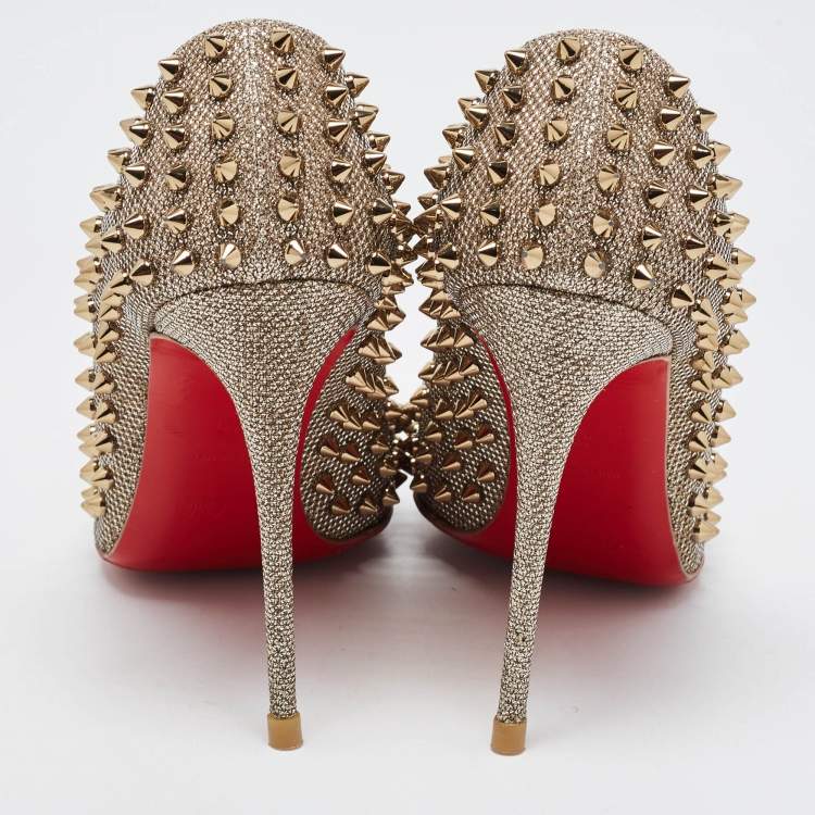 Pre Owned Christian Louboutin Metallic Glitter Fabric Follies Spikes Pumps Size 40