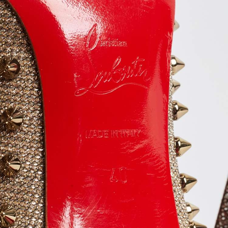 Pre Owned Christian Louboutin Metallic Glitter Fabric Follies Spikes Pumps Size 40