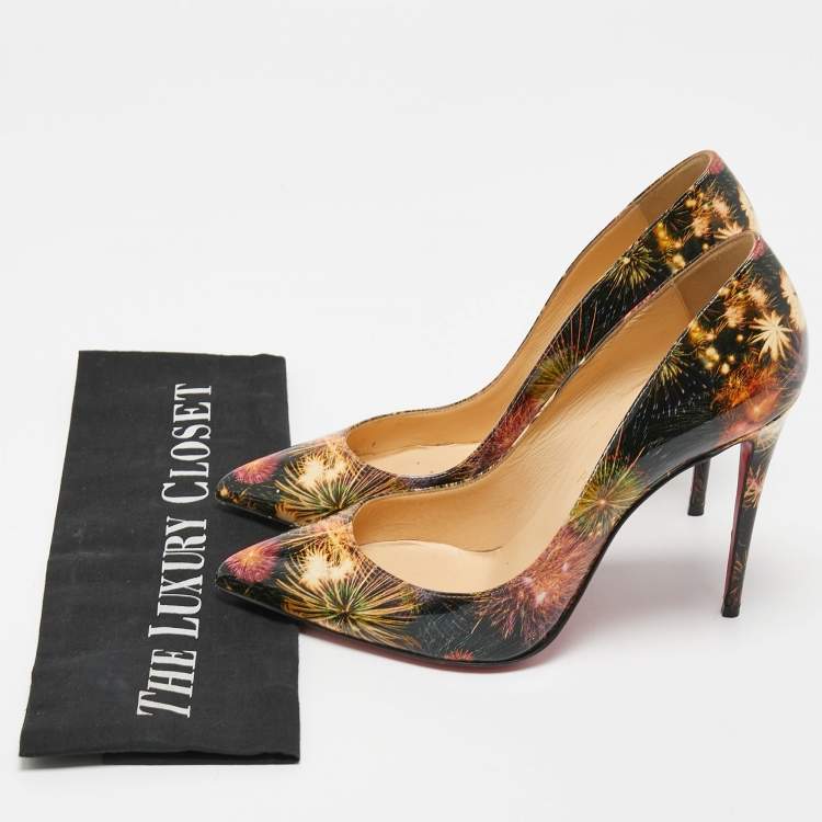 Pre Owned Christian Louboutin Multicolor Firework Print Patent Leather Pigalle Follies Pumps Size 37.5