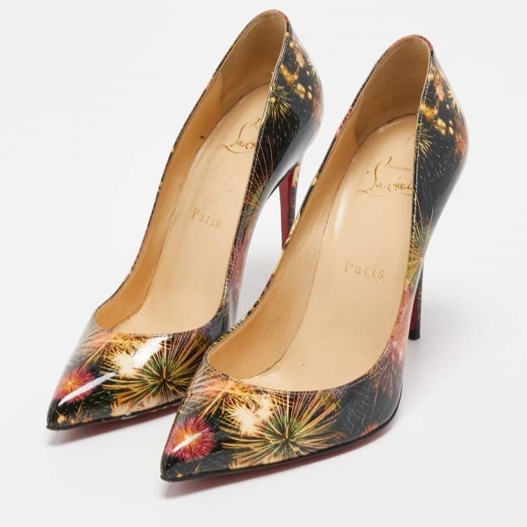 Pre Owned Christian Louboutin Multicolor Firework Print Patent Leather Pigalle Follies Pumps Size 37.5