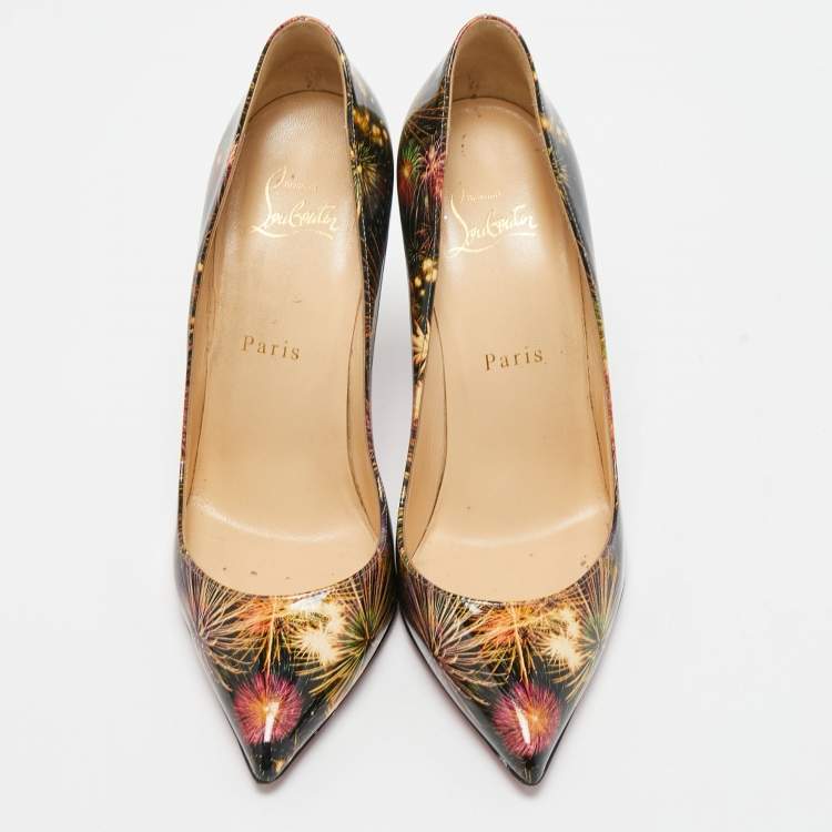 Pre Owned Christian Louboutin Multicolor Firework Print Patent Leather Pigalle Follies Pumps Size 37.5