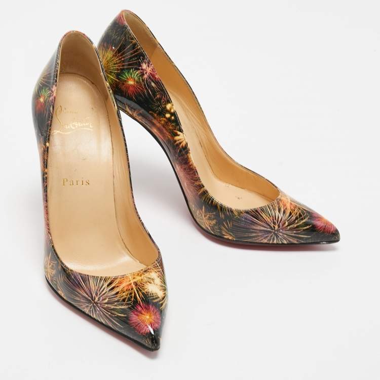 Pre Owned Christian Louboutin Multicolor Firework Print Patent Leather Pigalle Follies Pumps Size 37.5