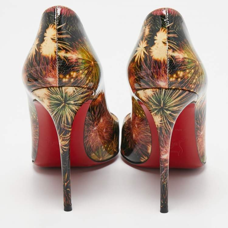 Pre Owned Christian Louboutin Multicolor Firework Print Patent Leather Pigalle Follies Pumps Size 37.5