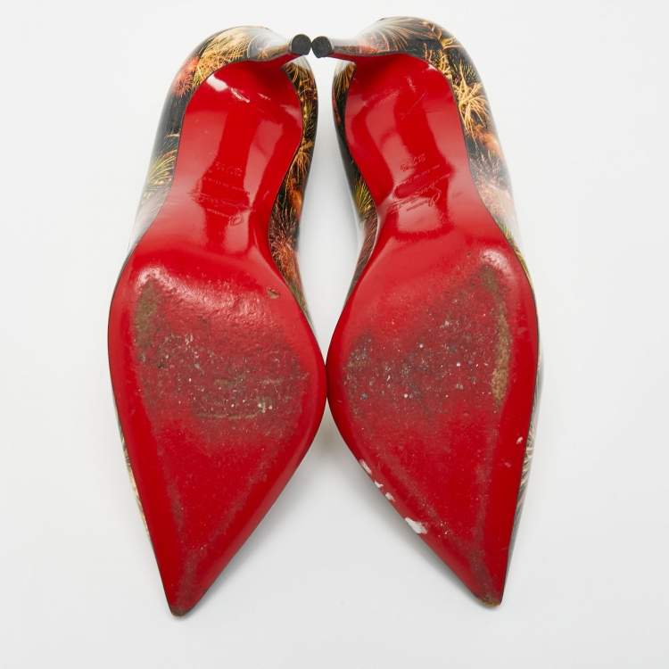 Pre Owned Christian Louboutin Multicolor Firework Print Patent Leather Pigalle Follies Pumps Size 37.5