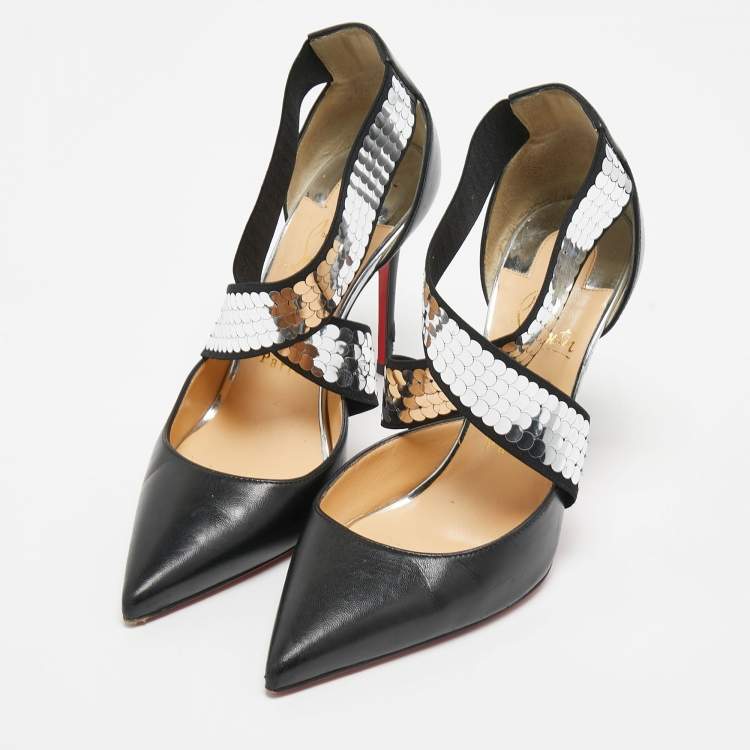 Pre Owned Christian Louboutin Black Leather Jeres Cross Strap Pumps Size 37