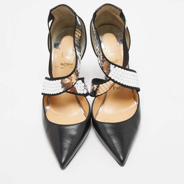 Pre Owned Christian Louboutin Black Leather Jeres Cross Strap Pumps Size 37