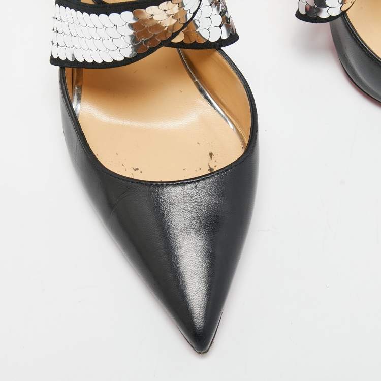 Pre Owned Christian Louboutin Black Leather Jeres Cross Strap Pumps Size 37