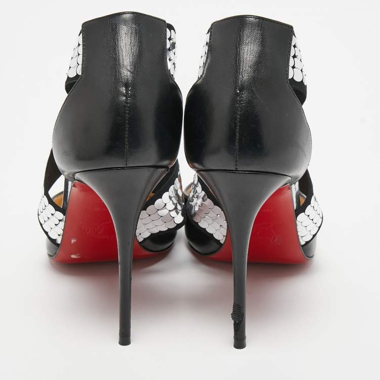 Pre Owned Christian Louboutin Black Leather Jeres Cross Strap Pumps Size 37