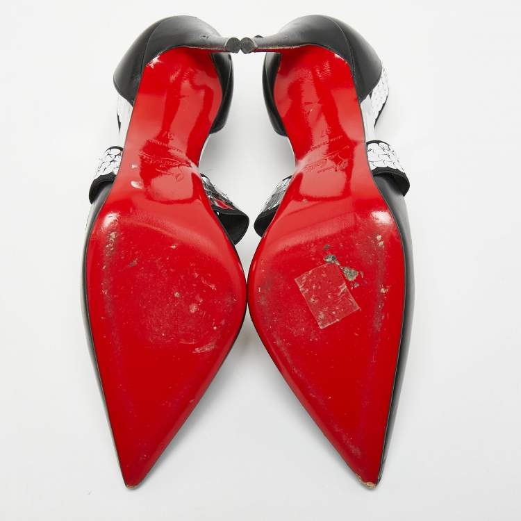 Pre Owned Christian Louboutin Black Leather Jeres Cross Strap Pumps Size 37