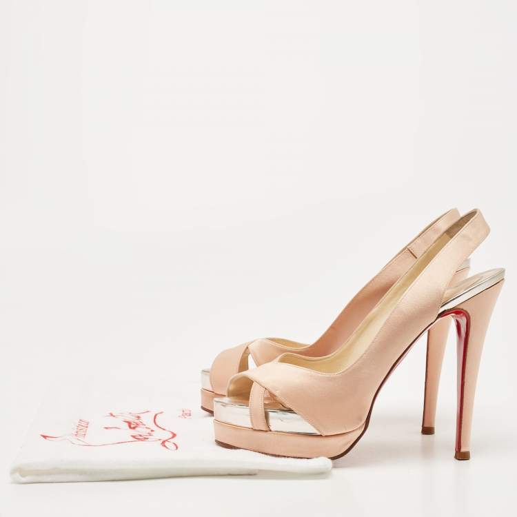 Pre Owned Christian Louboutin Pink Satin Open Toe Platform Slingback Sandals Size 38