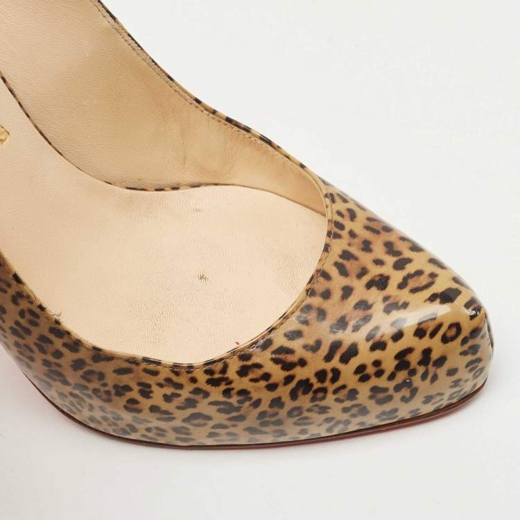 Pre Owned Christian Louboutin Brown/Black Animal Print Leather Slingback Pumps Size 38.5