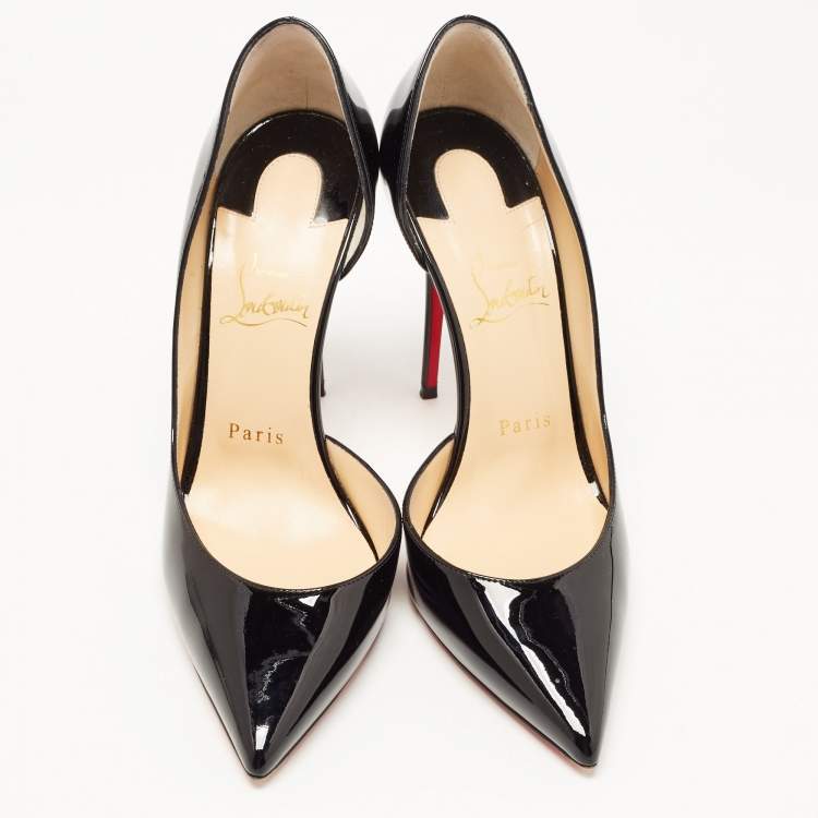 Pre Owned Christian Louboutin Black Patent Iriza Pumps Size 38