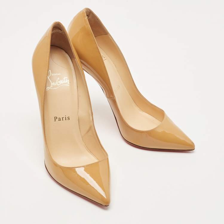 Pre Owned Christian Louboutin Beige Patent So Kate Pumps Size 35