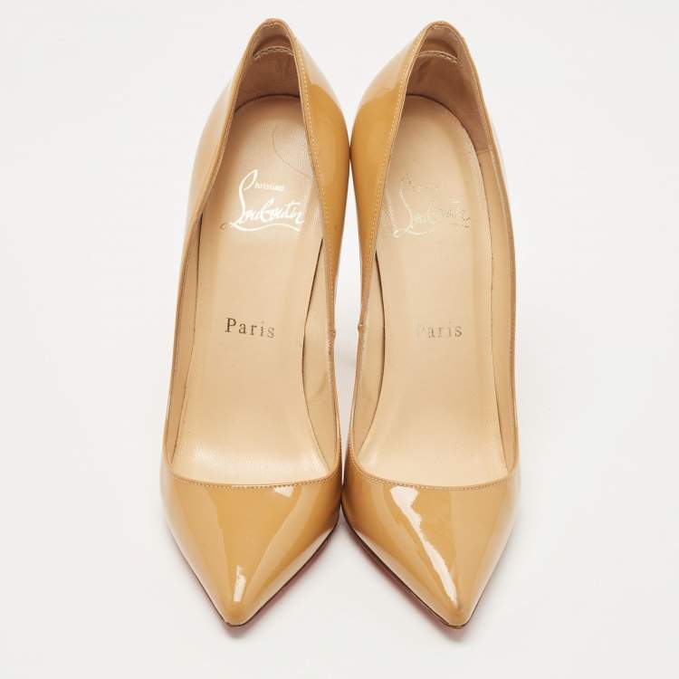 Pre Owned Christian Louboutin Beige Patent So Kate Pumps Size 35