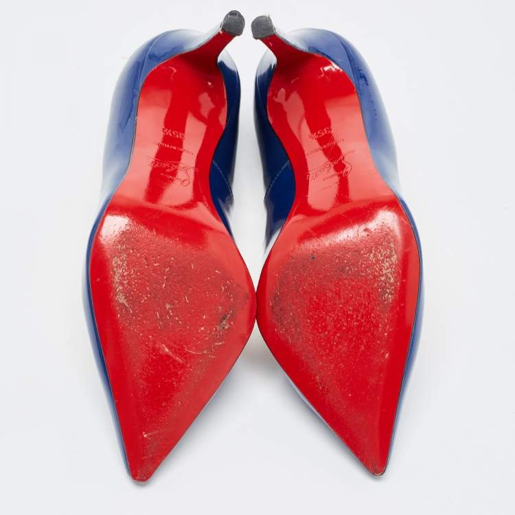 مملوكة مسبقًا Christian Louboutin Blue Patent Leather Pigalle Pumps Size 35.5