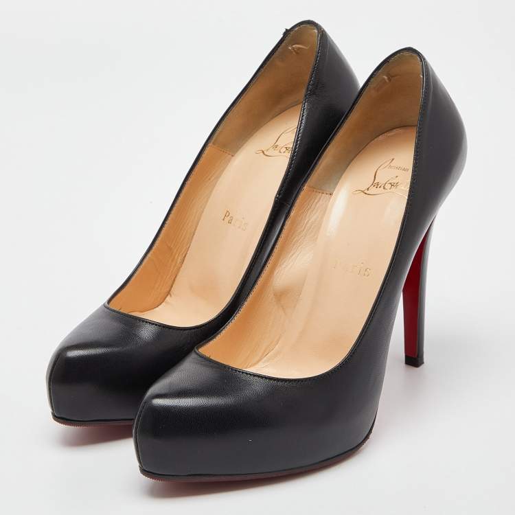 Pre Owned Christian Louboutin Black Leather Rolando Platfom Pumps Size 37