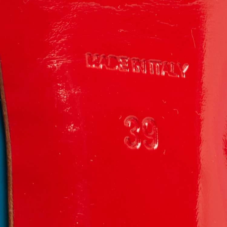 Pre Owned Christian Louboutin Turquoise Patent Leather Lady Peep Toe Platform Pumps Size 39