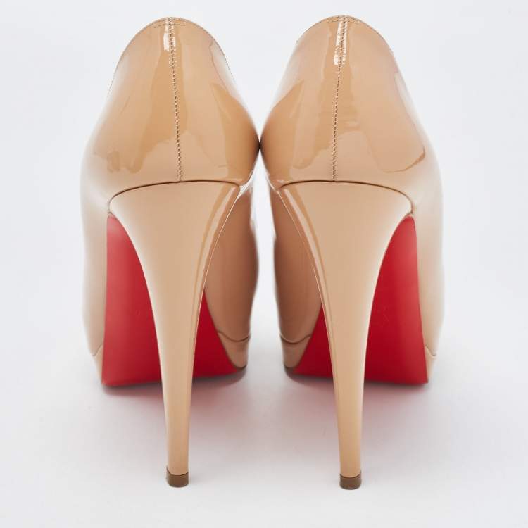 Pre Owned Christian Louboutin Beige Patent Leather Altadama Peep Toe Platform Pumps Size 39.5
