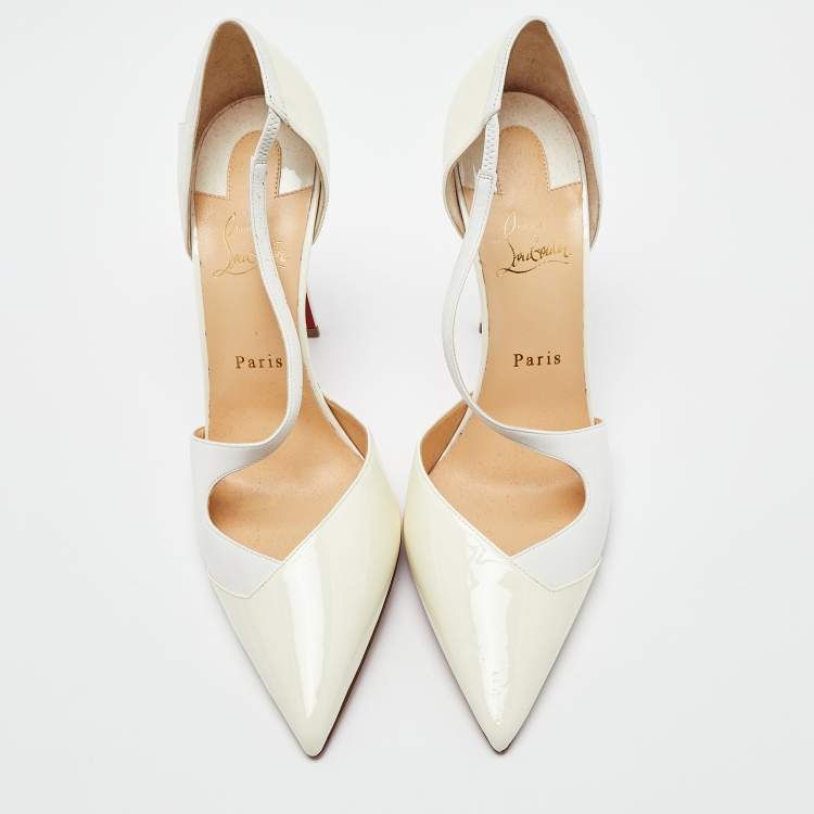 Pre Owned Christian Louboutin Two Tone Patent and Leather Round and Square D'orsay Pumps Size 42
