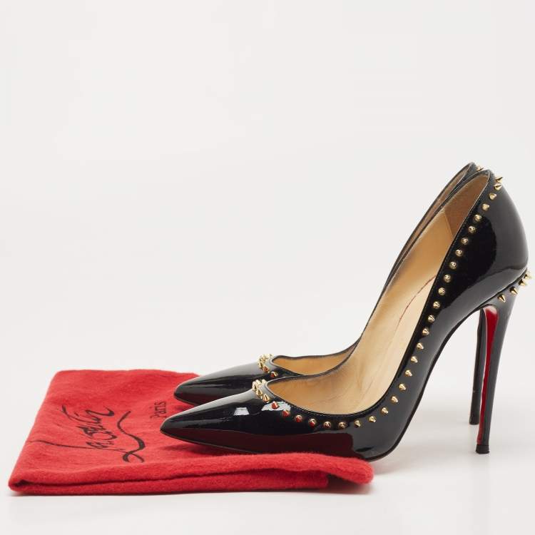 Pre Owned Christian Louboutin Black Patent Anjalina Pumps Size 37.5