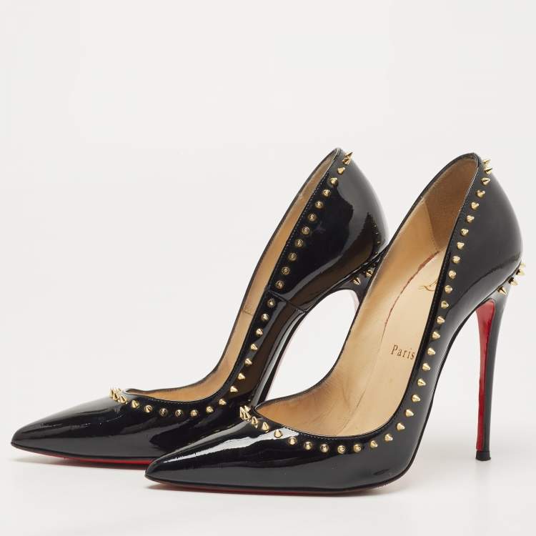 Pre Owned Christian Louboutin Black Patent Anjalina Pumps Size 37.5