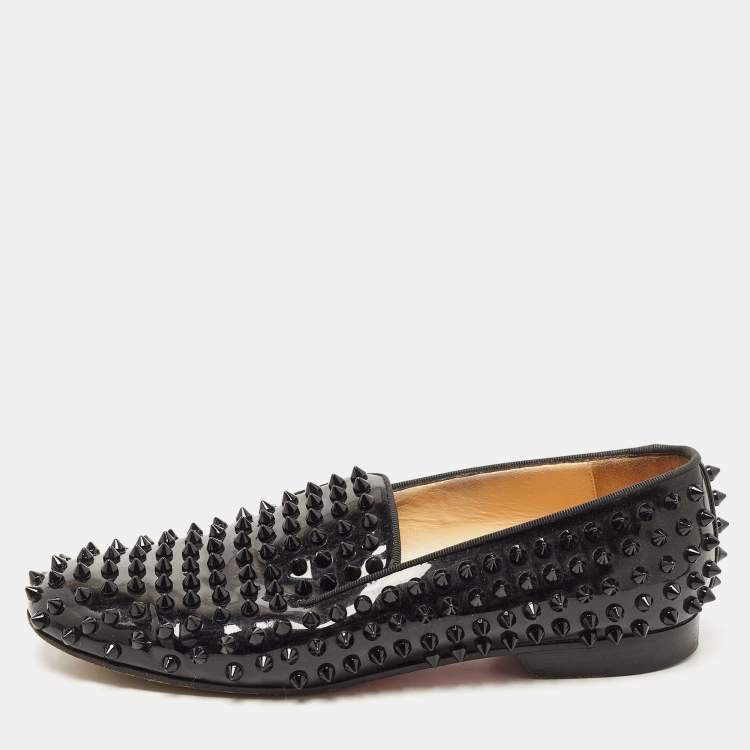 Christian Louboutin Black Patent Leather Dandelion Spikes Smoking Slippers  Size 38