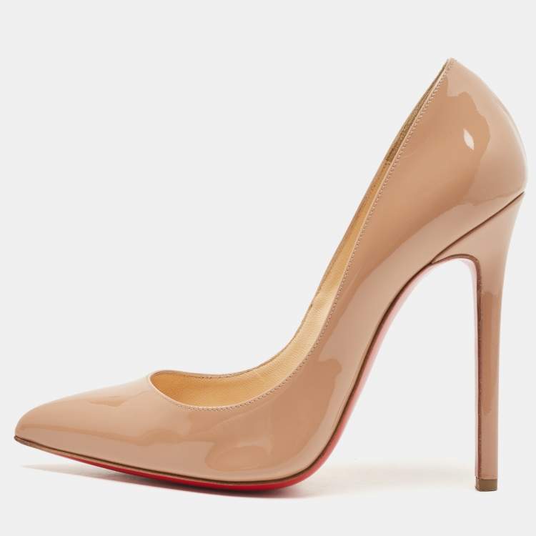 Pre Owned Christian Louboutin Beige Patent Leather Pigalle Pumps Size 39
