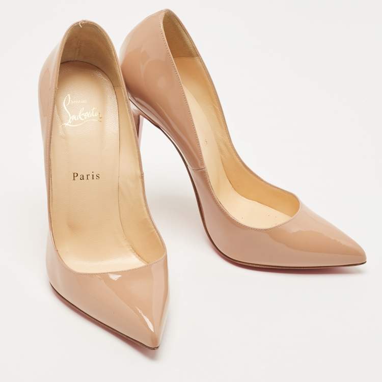 Pre Owned Christian Louboutin Beige Patent Leather Pigalle Pumps Size 39