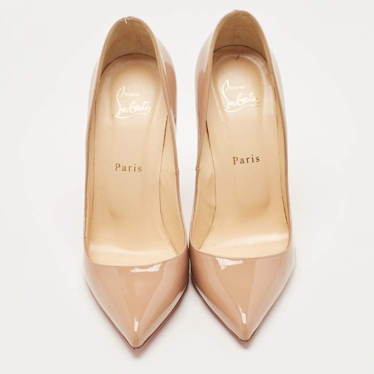 Pre Owned Christian Louboutin Beige Patent Leather Pigalle Pumps Size 39