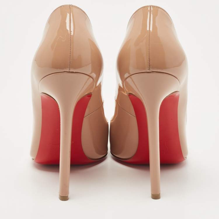 Pre Owned Christian Louboutin Beige Patent Leather Pigalle Pumps Size 39