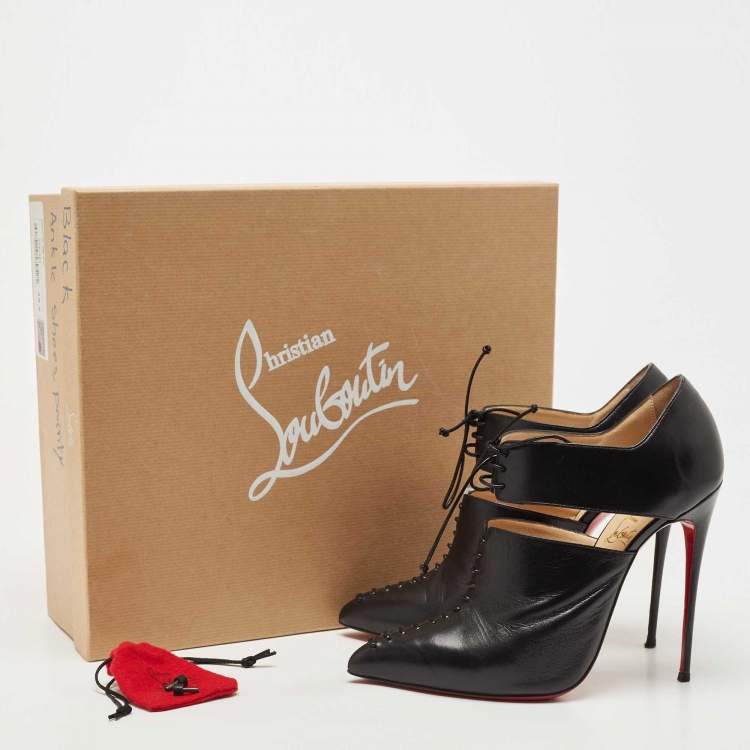 Pre Owned Christian Louboutin Black Leather Corsita Booties Size 39.5