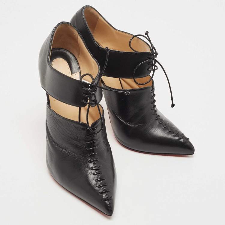 Pre Owned Christian Louboutin Black Leather Corsita Booties Size 39.5
