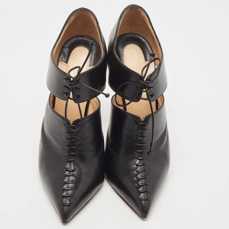 Pre Owned Christian Louboutin Black Leather Corsita Booties Size 39.5
