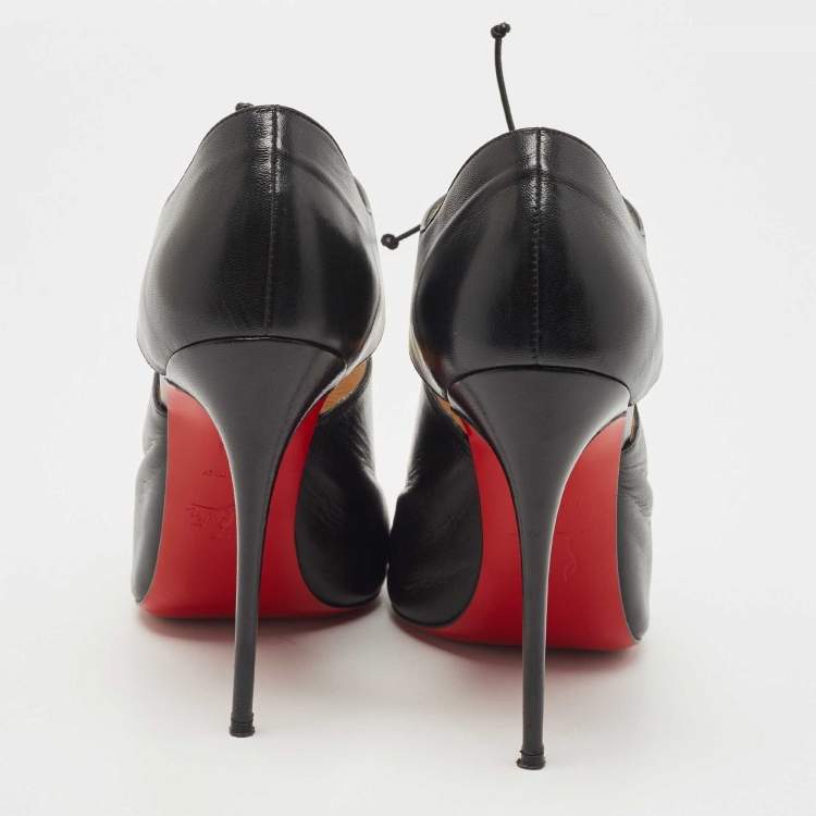 Pre Owned Christian Louboutin Black Leather Corsita Booties Size 39.5