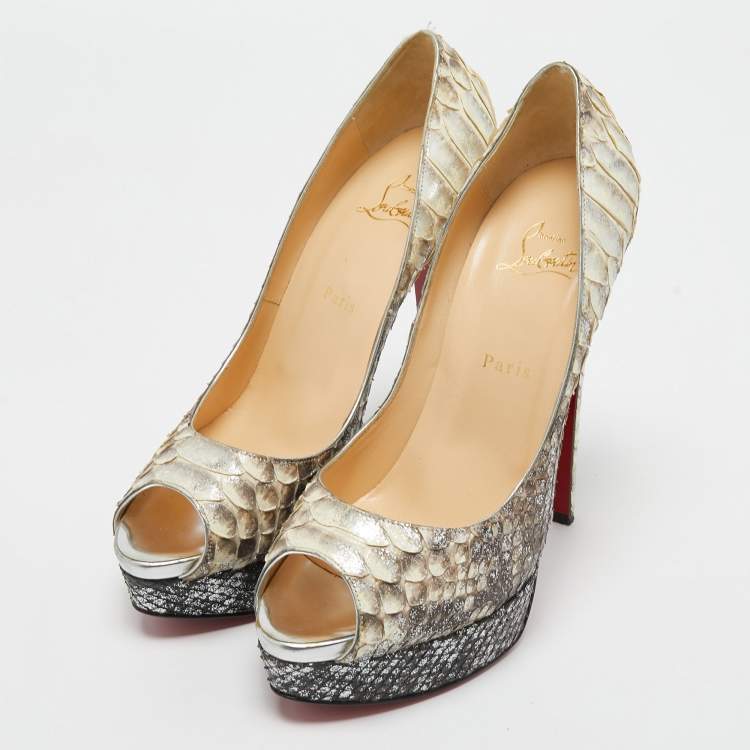 Christian Louboutin Beige Patent Leather Lady Peep Pumps Size 40