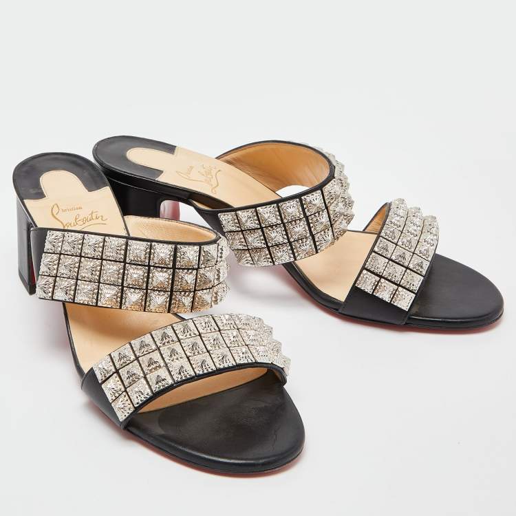 Pre Owned Christian Louboutin Black Leather Myriadiam Slide Sandals Size 40