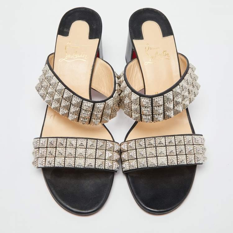 Pre Owned Christian Louboutin Black Leather Myriadiam Slide Sandals Size 40