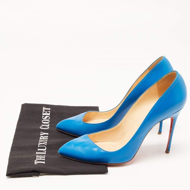 مملوكة مسبقًا Christian Louboutin Blue Leather decollete Pumps Size 39