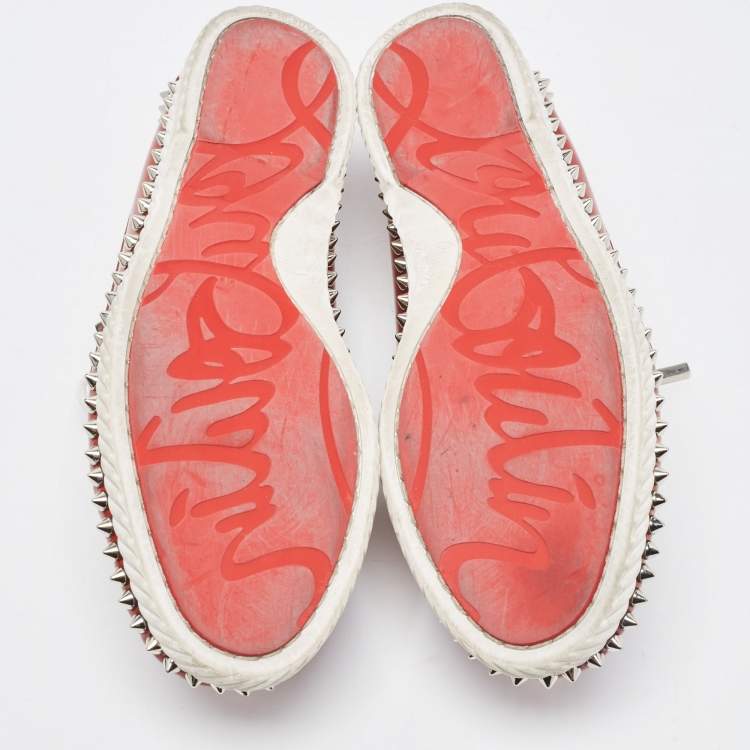 Pre Owned Christian Louboutin Red Patent Leather Steckel Spike Boat Loafers Size 40.5