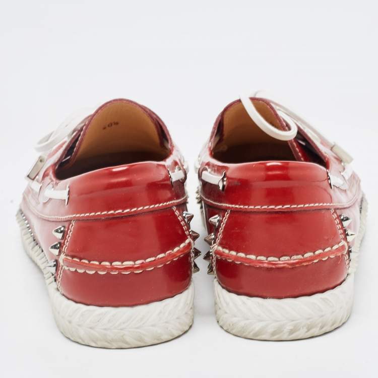 Pre Owned Christian Louboutin Red Patent Leather Steckel Spike Boat Loafers Size 40.5