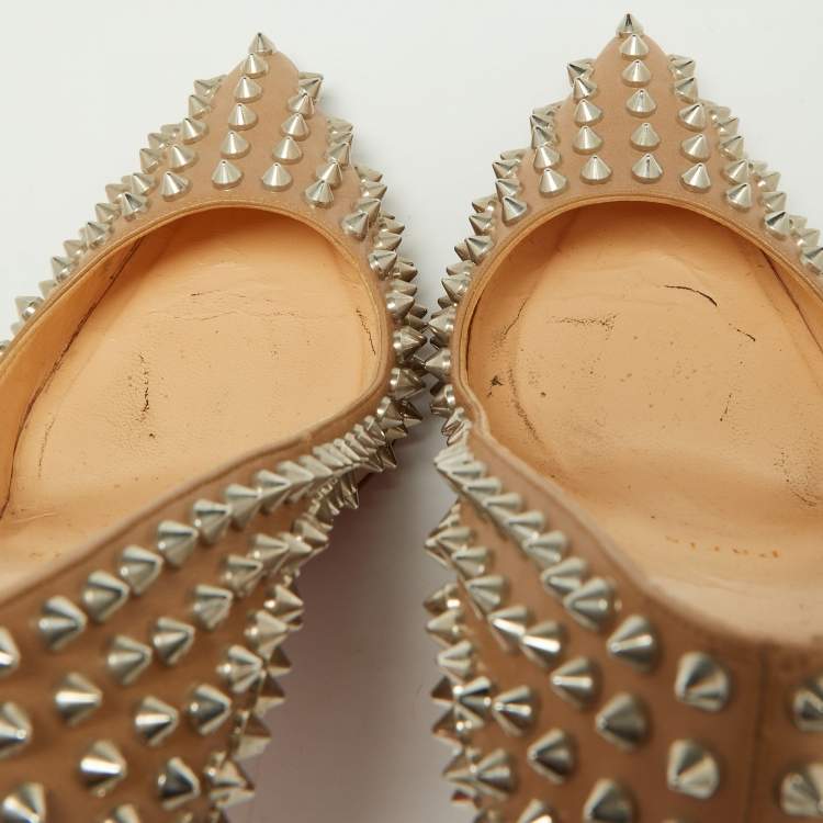 Pre Owned Christian Louboutin Beige Leather Pigalle Spikes Pumps Size 39.5