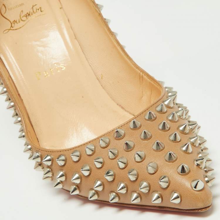 Pre Owned Christian Louboutin Beige Leather Pigalle Spikes Pumps Size 39.5