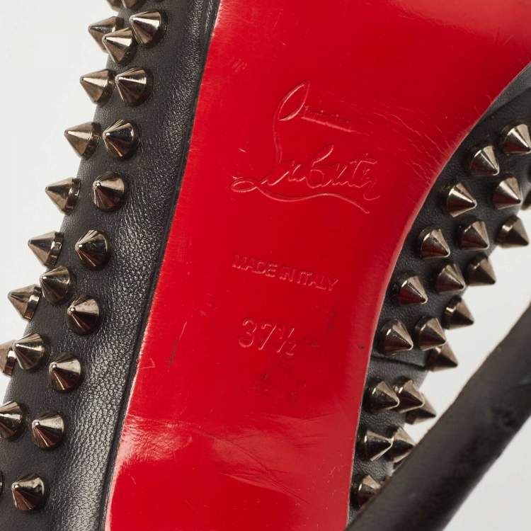 Pre Owned Christian Louboutin Black Leather Yolanda Spikes Pumps Size 37.5