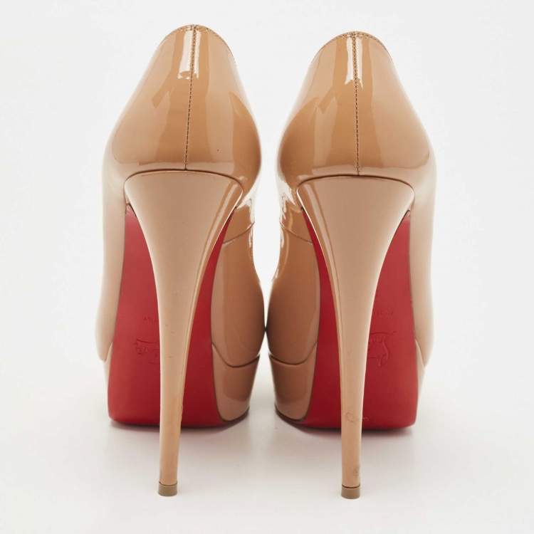 Pre Owned Christian Louboutin Beige Patent Leather Lady Peep Pumps Size 38
