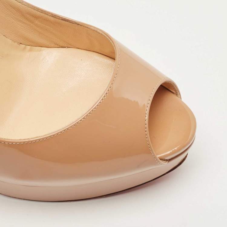 Pre Owned Christian Louboutin Beige Patent Leather Lady Peep Pumps Size 38