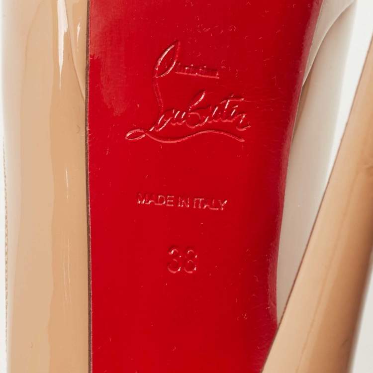 Pre Owned Christian Louboutin Beige Patent Leather Lady Peep Pumps Size 38