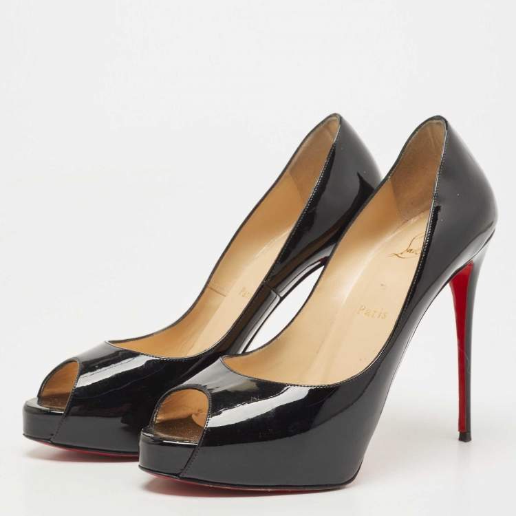 Pre Owned Christian Louboutin Black Patent Lady Peep  Pumps Size 39