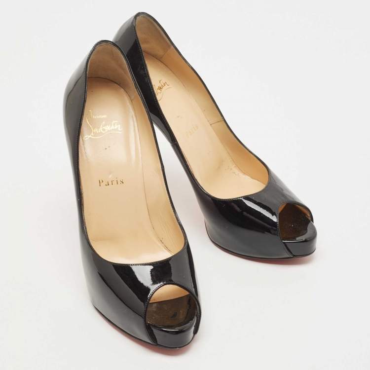 Pre Owned Christian Louboutin Black Patent Lady Peep  Pumps Size 39