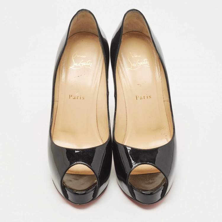 Pre Owned Christian Louboutin Black Patent Lady Peep  Pumps Size 39
